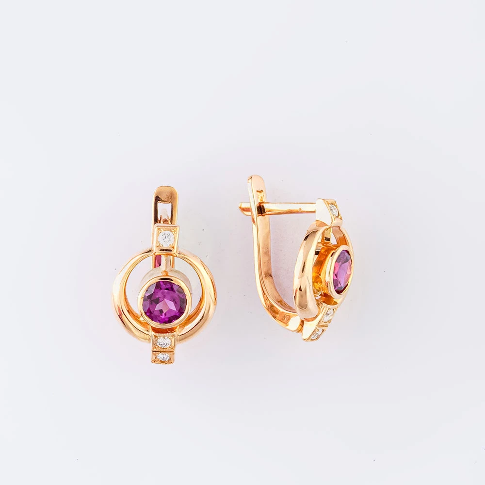 Серьги с ситаллом из красного золота 585 пробы