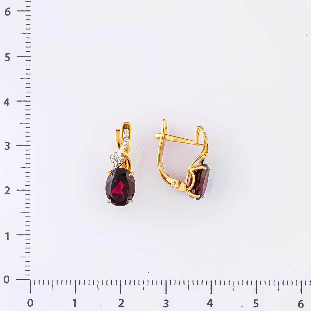 Серьги с гранатом из красного золота 585 пробы