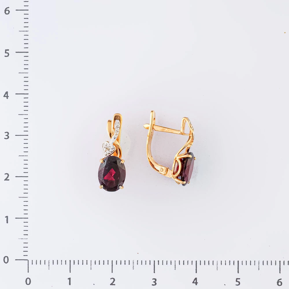 Серьги с гранатом из красного золота 585 пробы