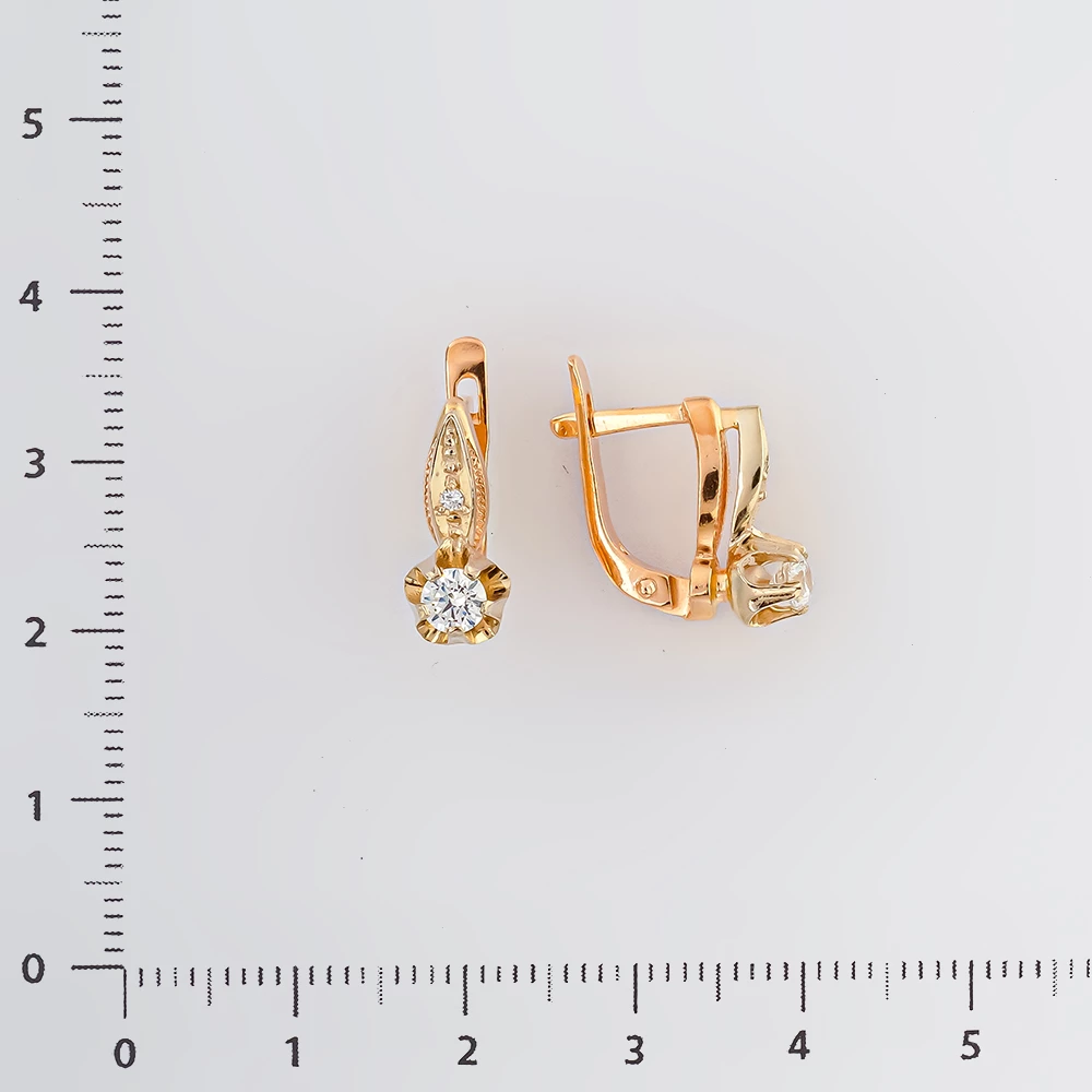 Серьги с фианитом из красного золота 585 пробы