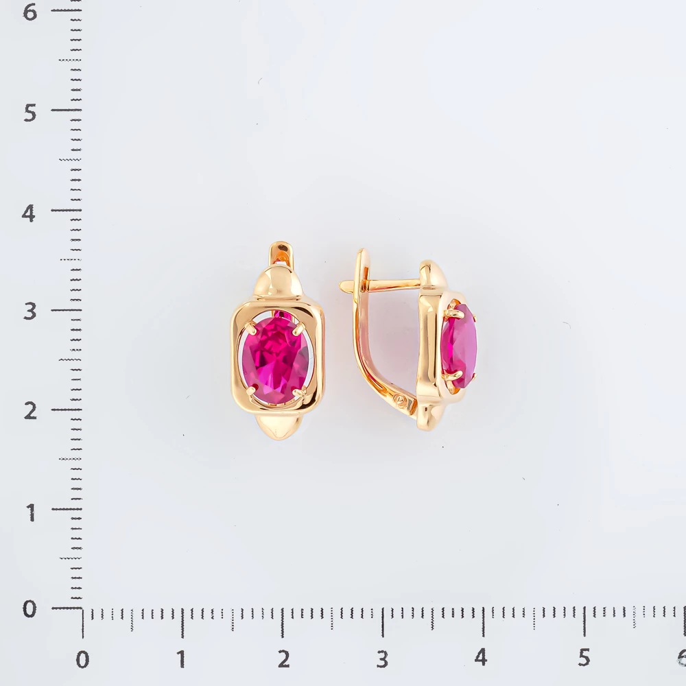 Серьги с рубином синтетическим из красного золота 585 пробы