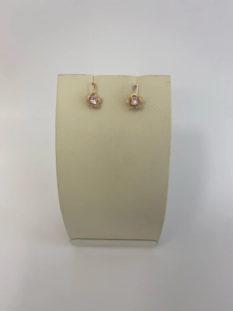 Серьги с фианитом из красного золота 585 пробы