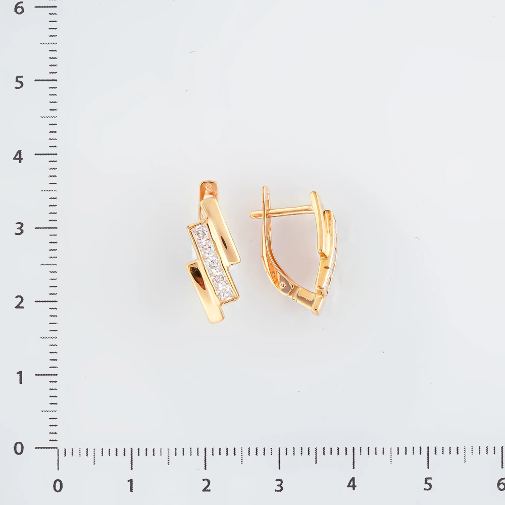 Серьги с фианитом из красного золота 585 пробы