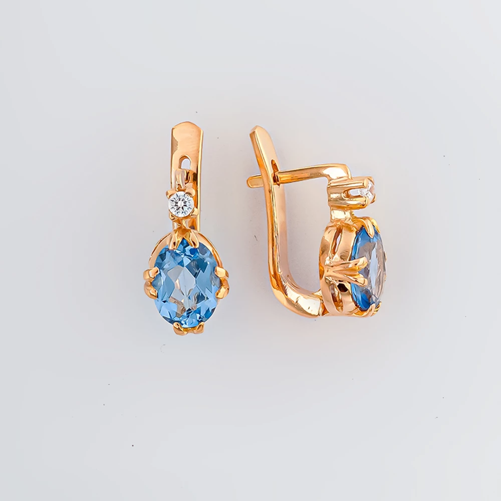 Серьги с топазом из красного золота 585 пробы