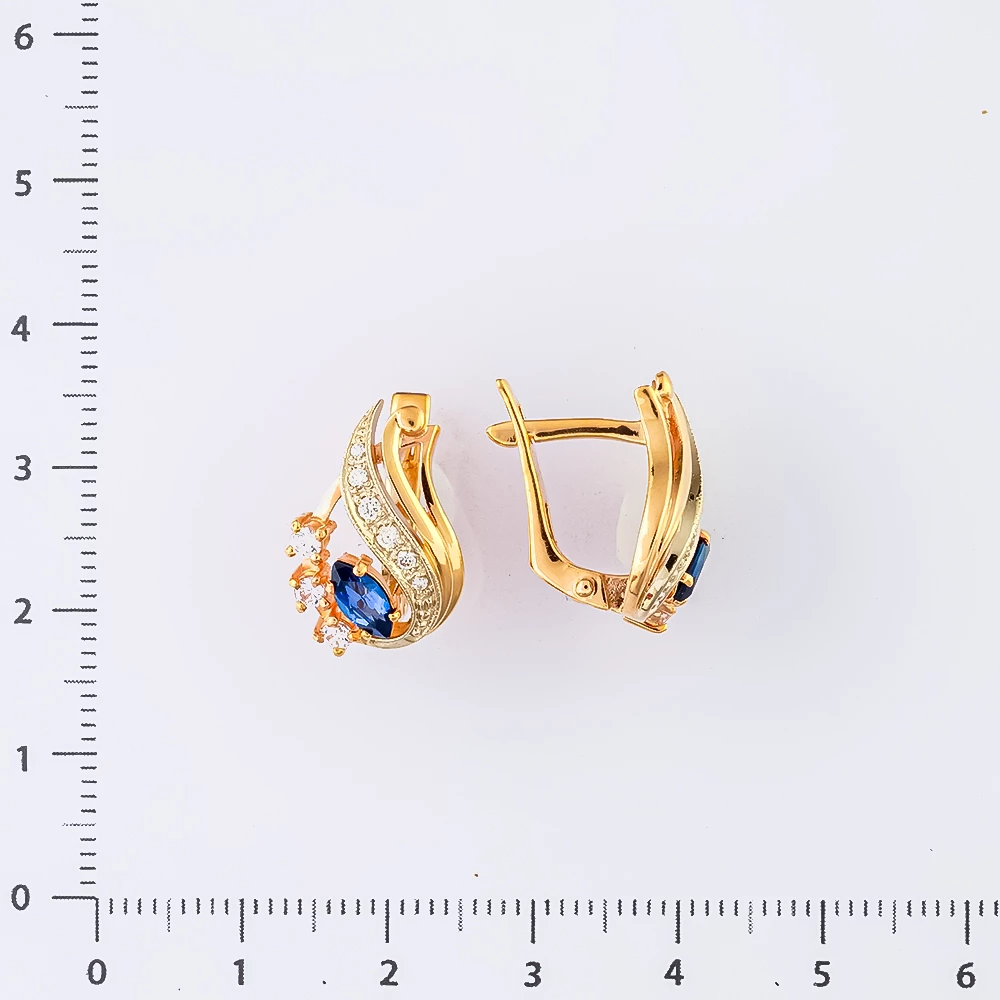 Серьги с сапфиром синтетическим из красного золота 585 пробы