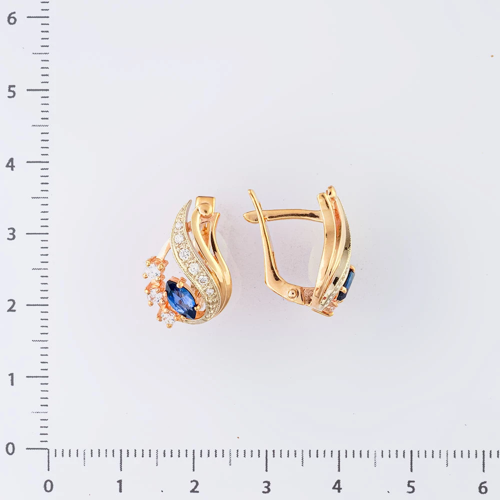 Серьги с сапфиром синтетическим из красного золота 585 пробы