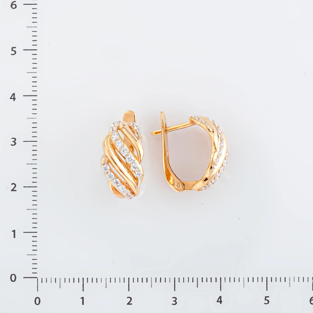 Серьги с фианитом из красного золота 585 пробы