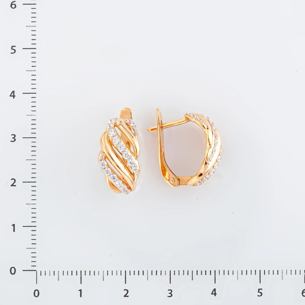 Серьги с фианитом из красного золота 585 пробы
