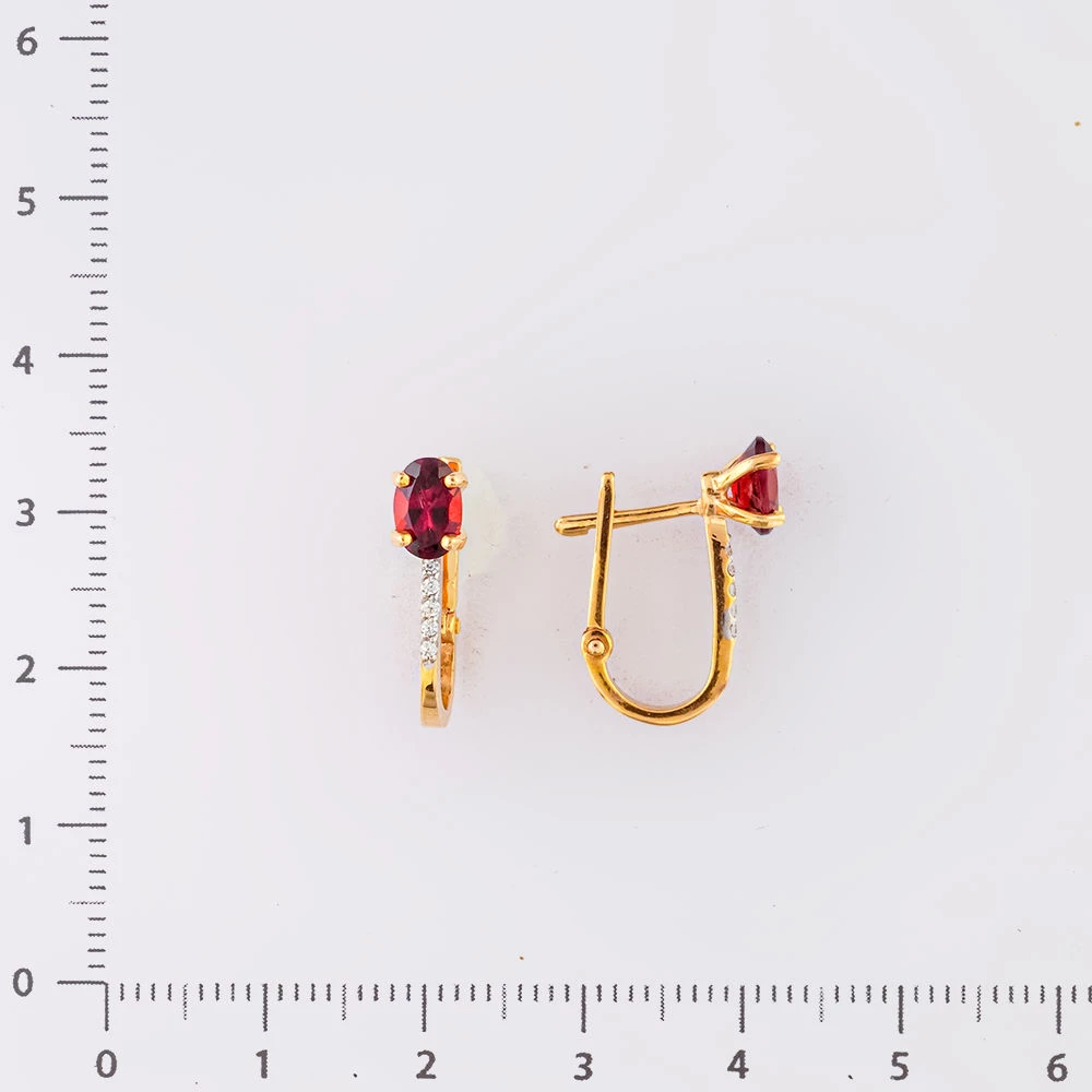 Серьги с гранатом из красного золота 585 пробы
