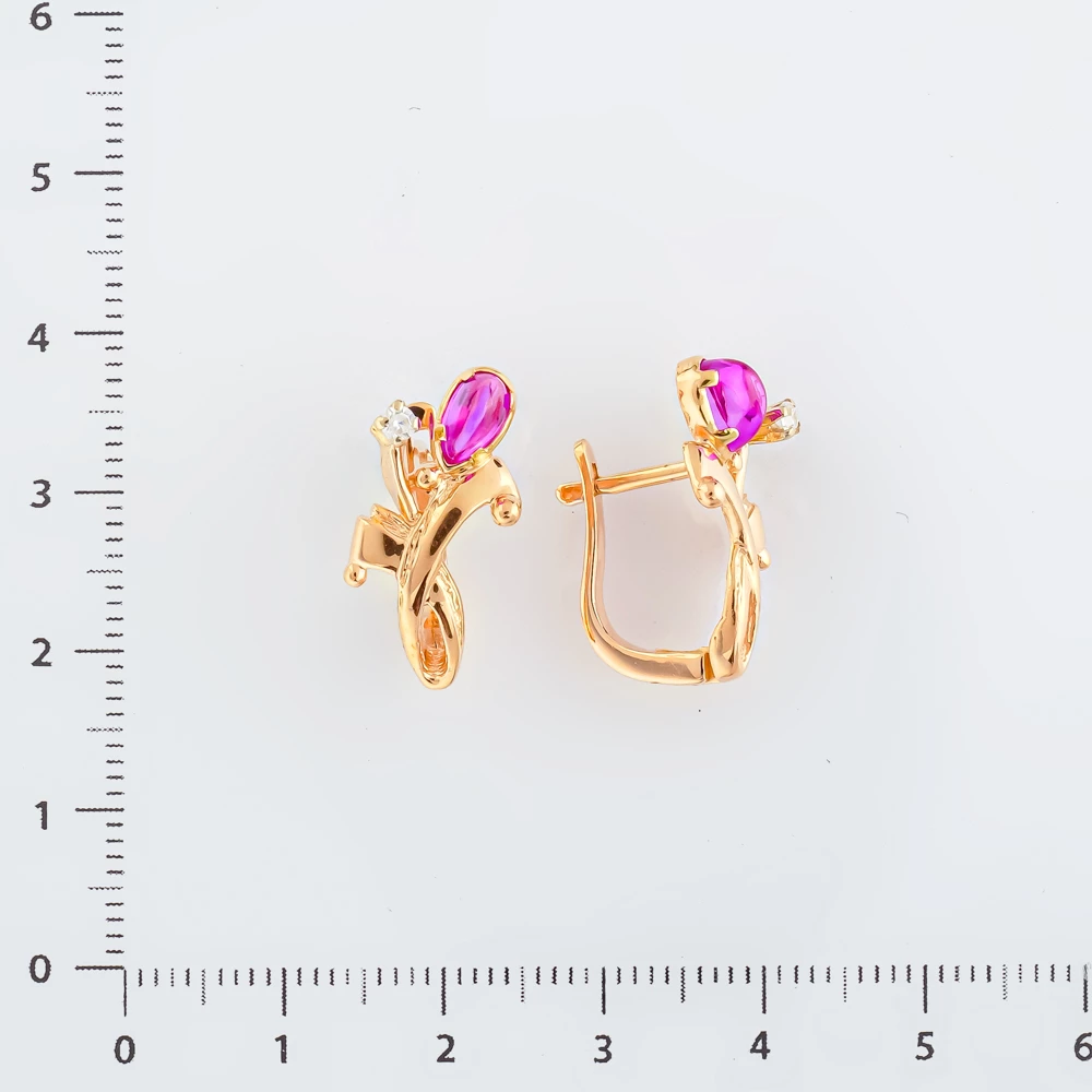 Серьги с фианитом из красного золота 585 пробы