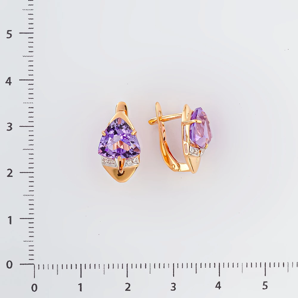 Серьги с аметистом из красного золота 585 пробы
