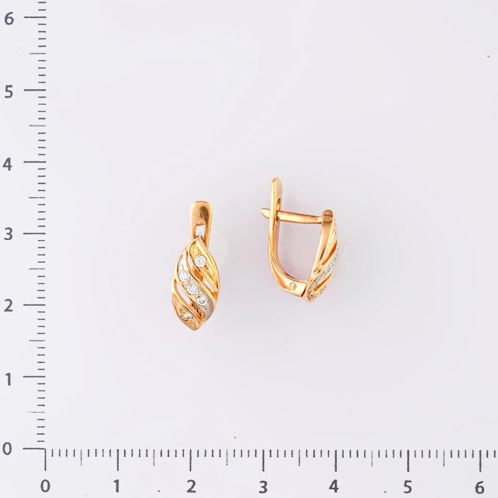 Серьги с фианитом из красного золота 585 пробы