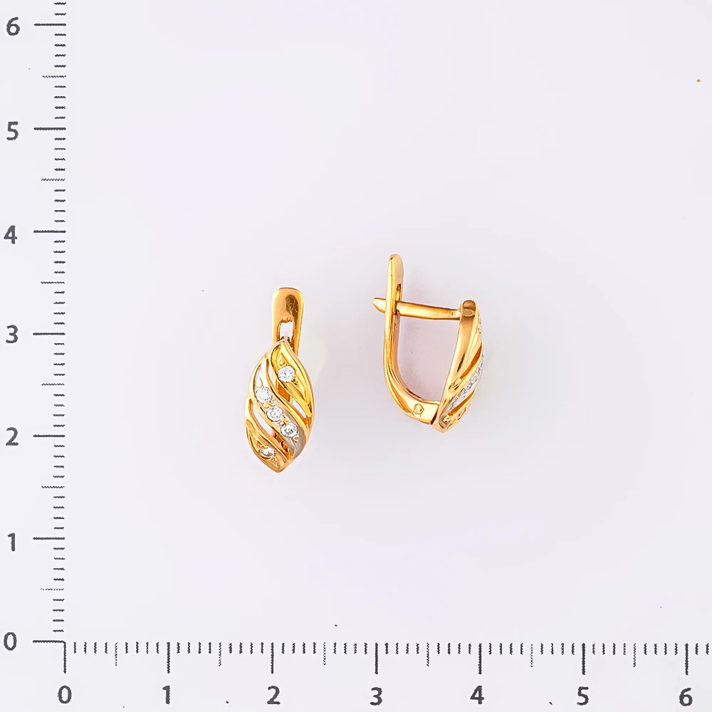 Серьги с фианитом из красного золота 585 пробы