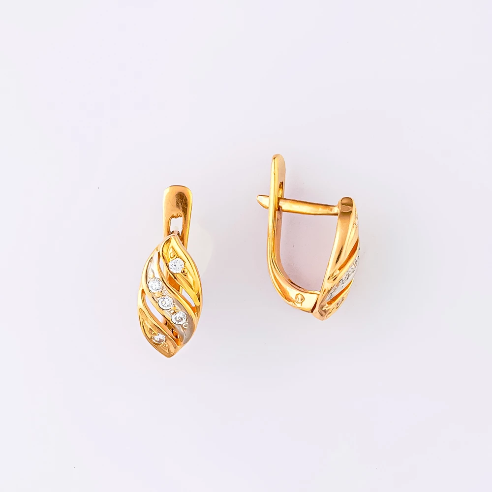 Серьги с фианитом из красного золота 585 пробы
