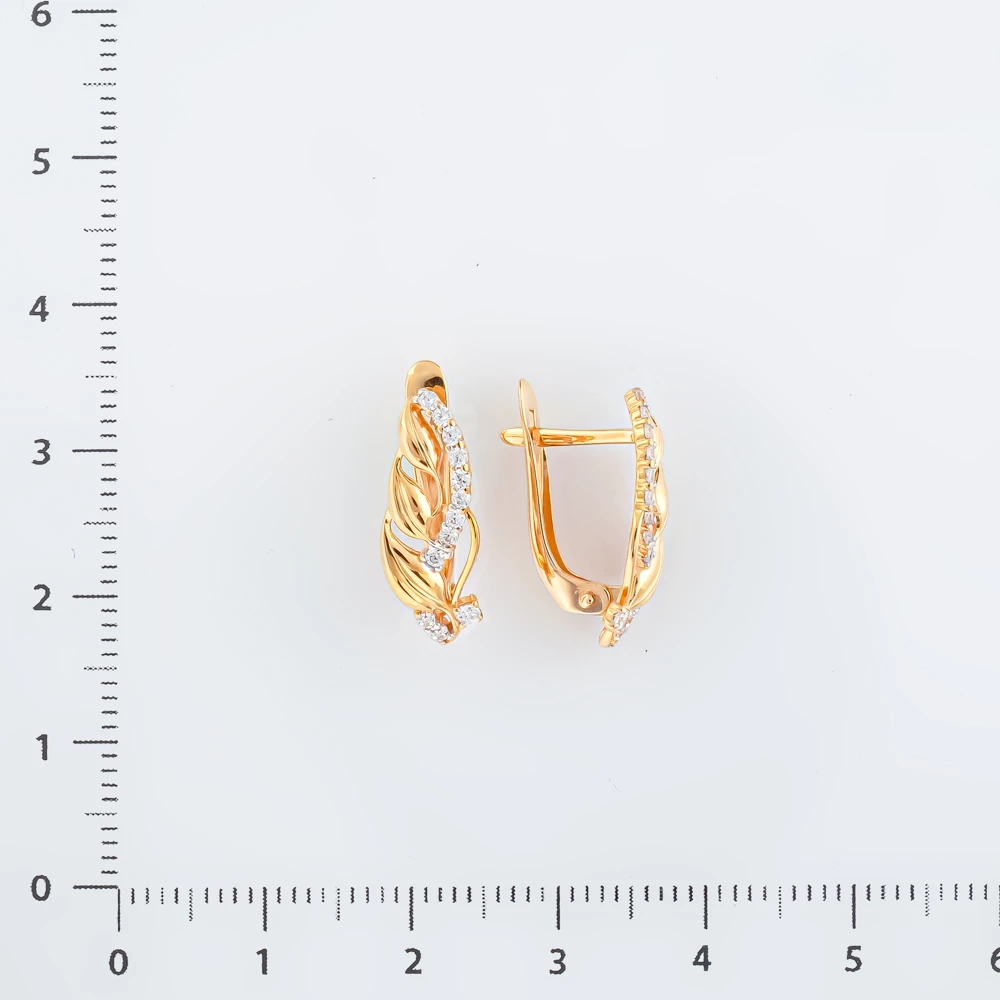 Серьги с фианитом из красного золота 585 пробы