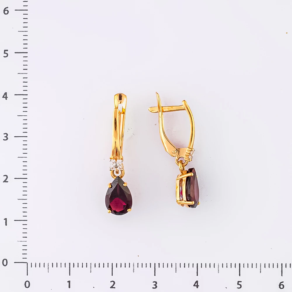 Серьги с гранатом из красного золота 585 пробы
