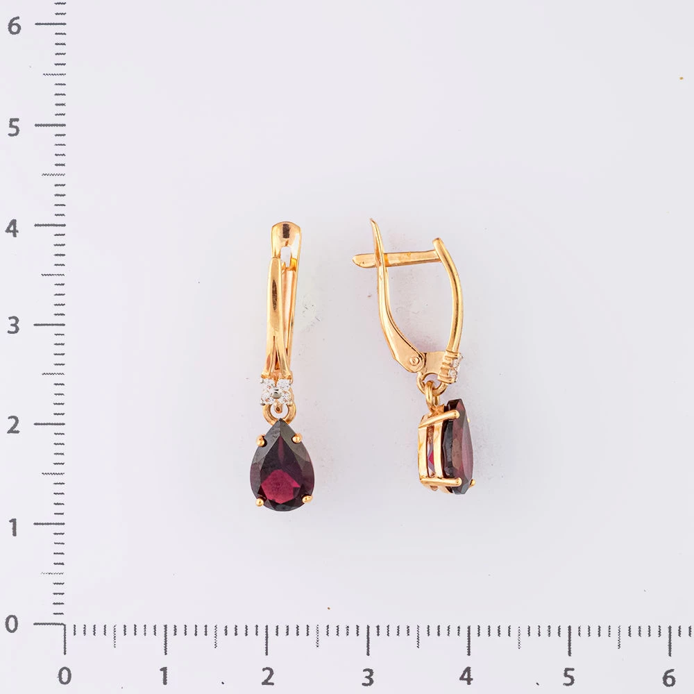 Серьги с гранатом из красного золота 585 пробы