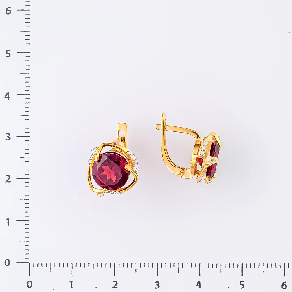 Серьги с гранатом из красного золота 585 пробы