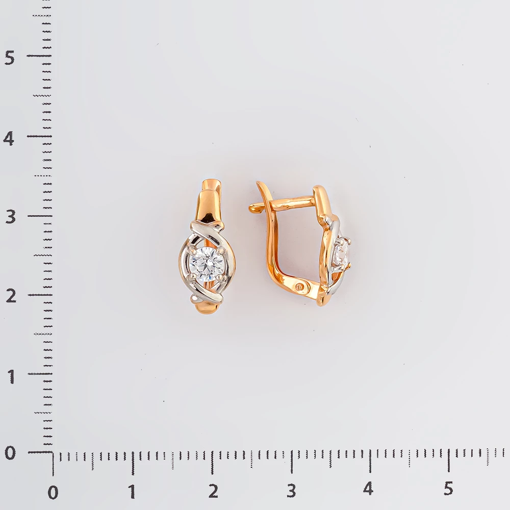Серьги с фианитом из красного золота 585 пробы