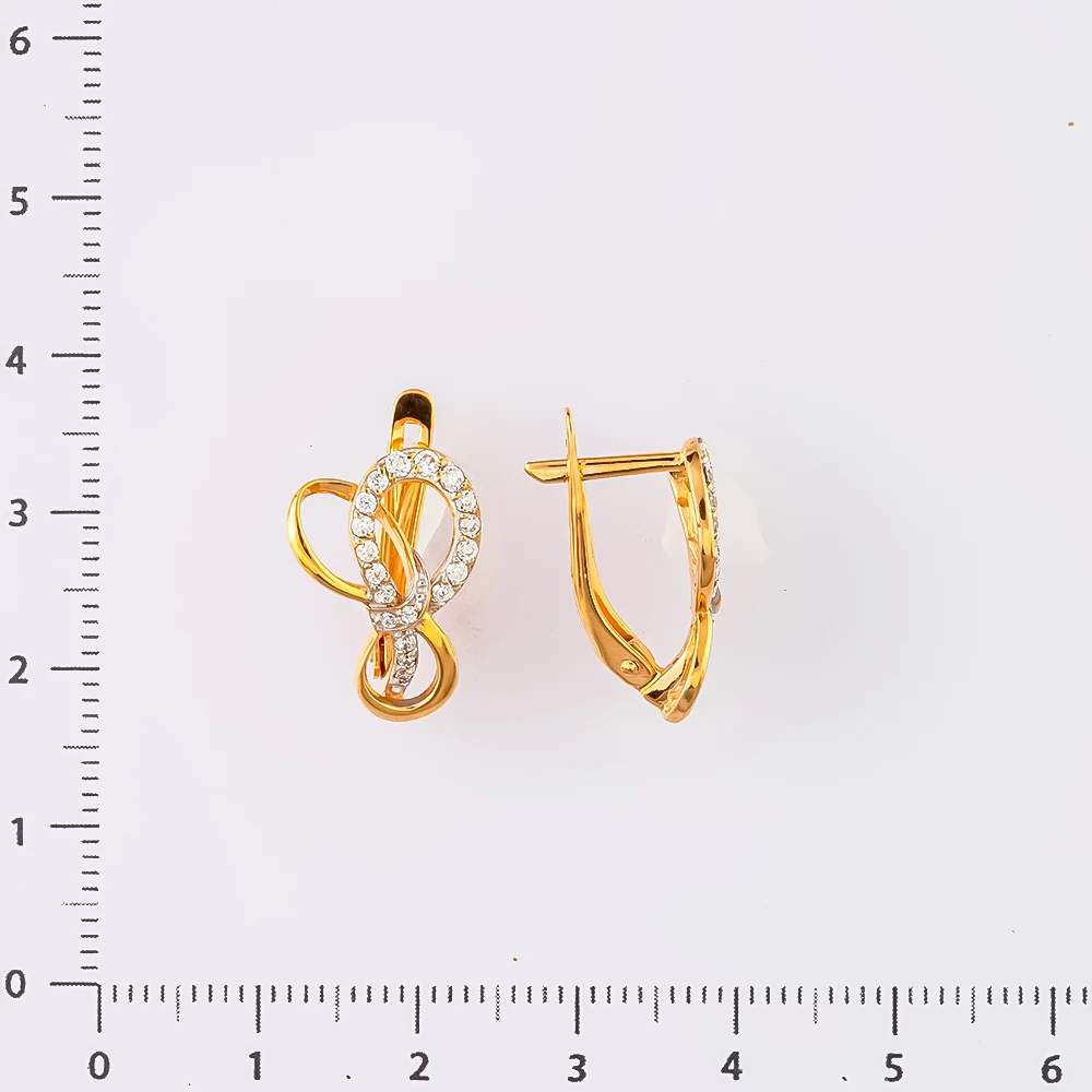 Серьги с фианитом из красного золота 585 пробы