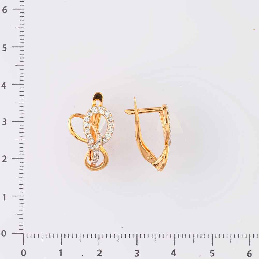 Серьги с фианитом из красного золота 585 пробы