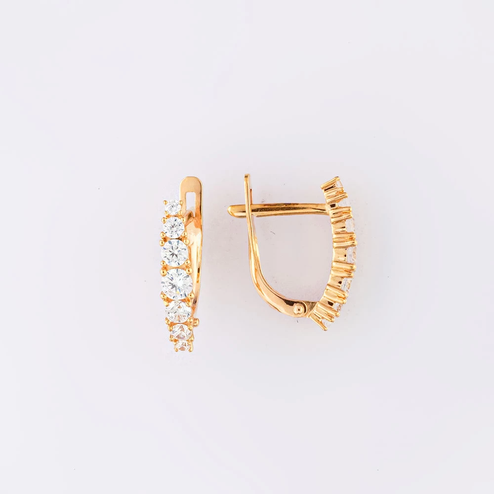 Серьги с фианитом из красного золота 585 пробы