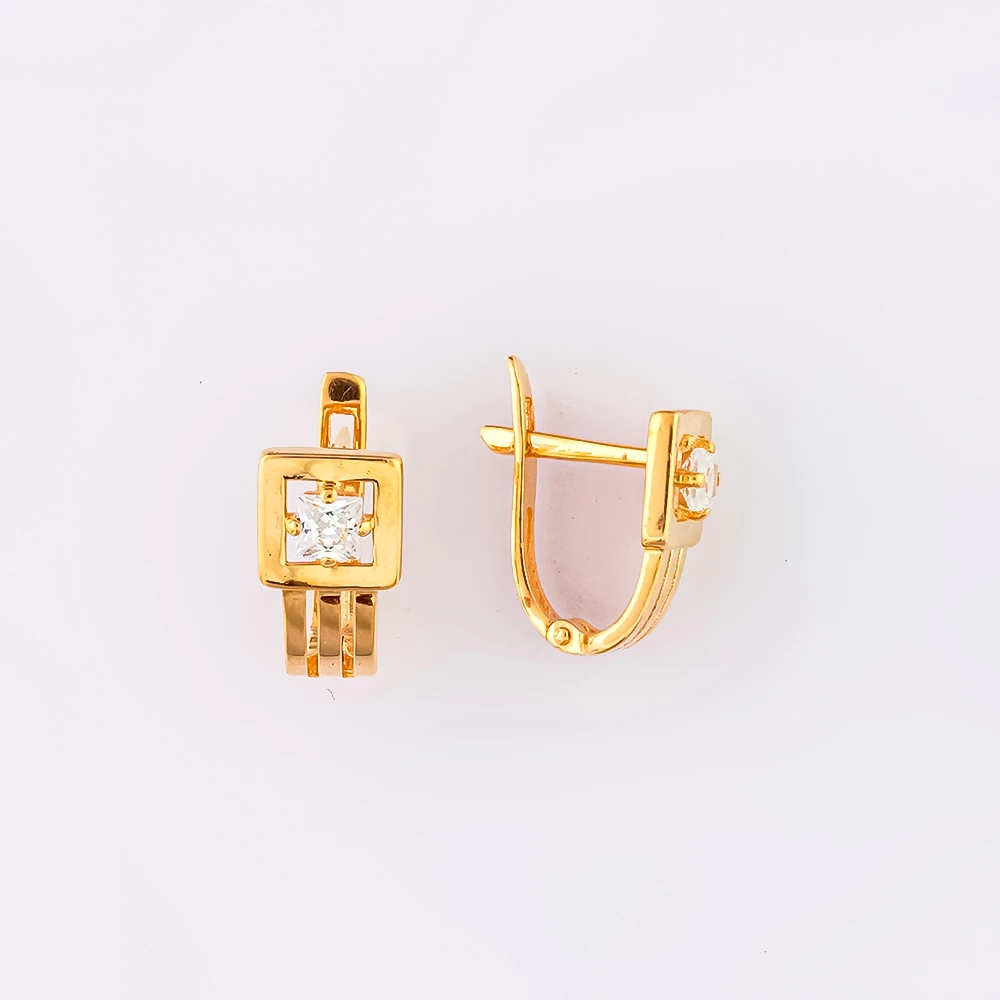 Серьги с фианитом из красного золота 585 пробы