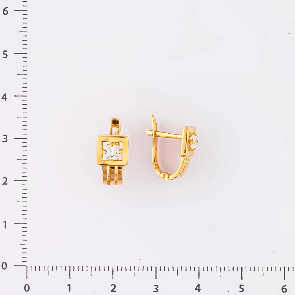 Серьги с фианитом из красного золота 585 пробы