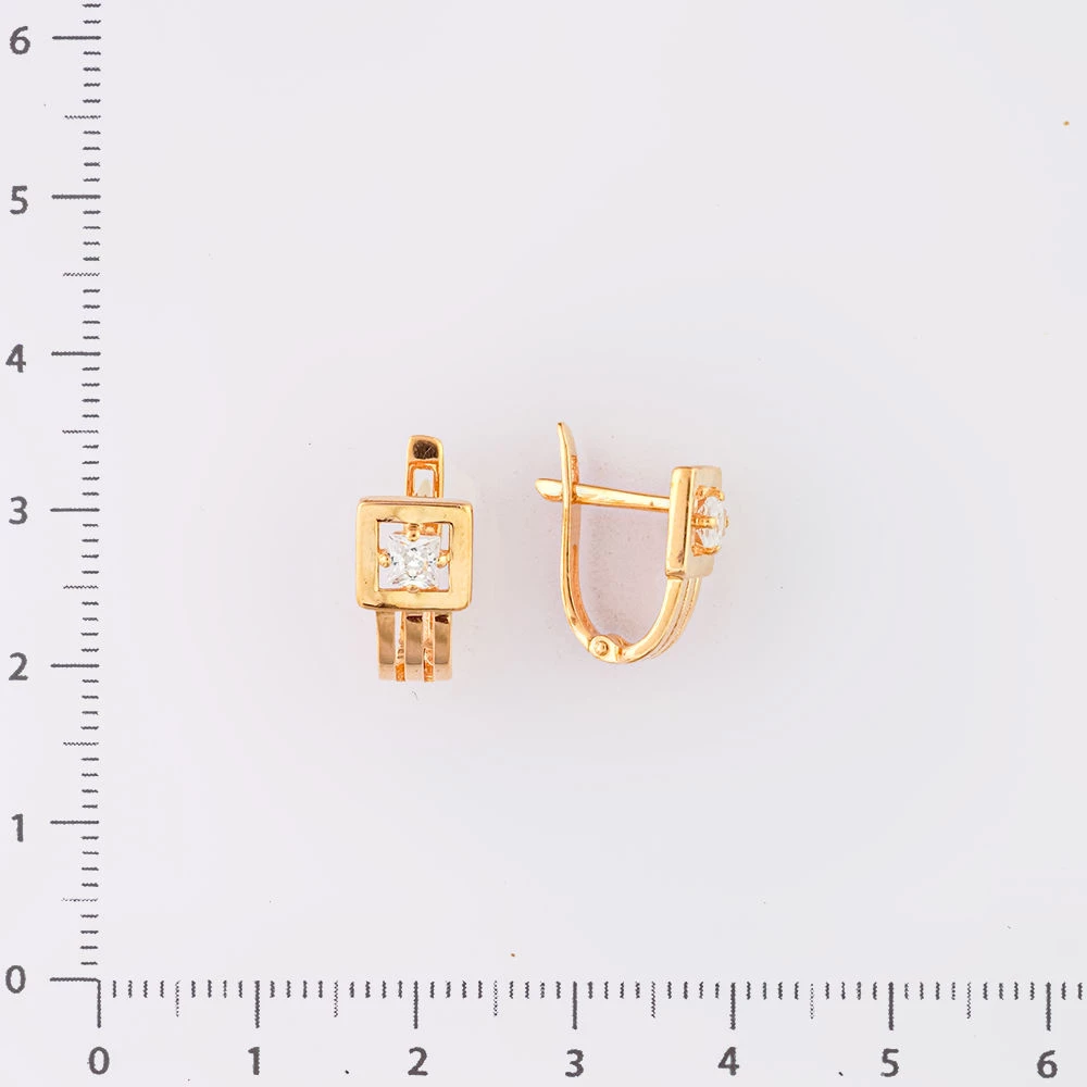 Серьги с фианитом из красного золота 585 пробы