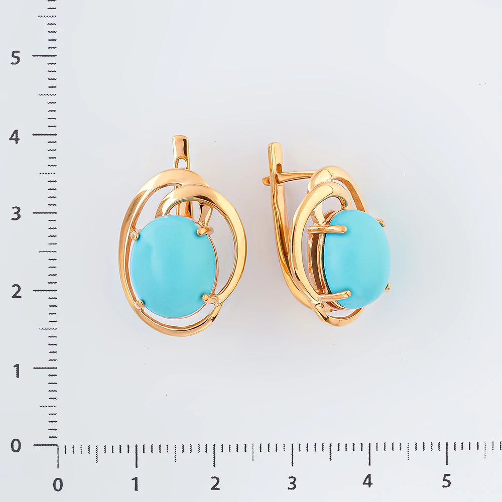 Серьги с бирюзой синтетической из красного золота 585 пробы