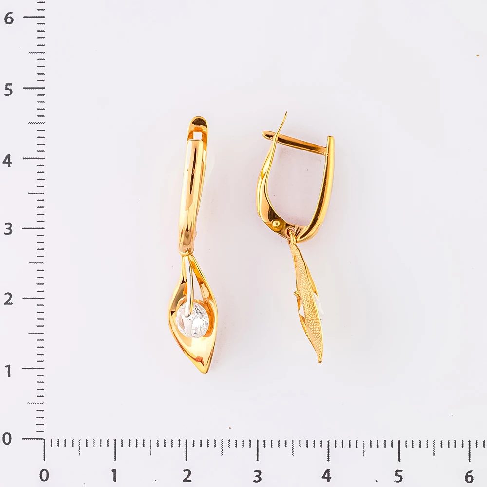 Серьги с фианитом из красного золота 585 пробы
