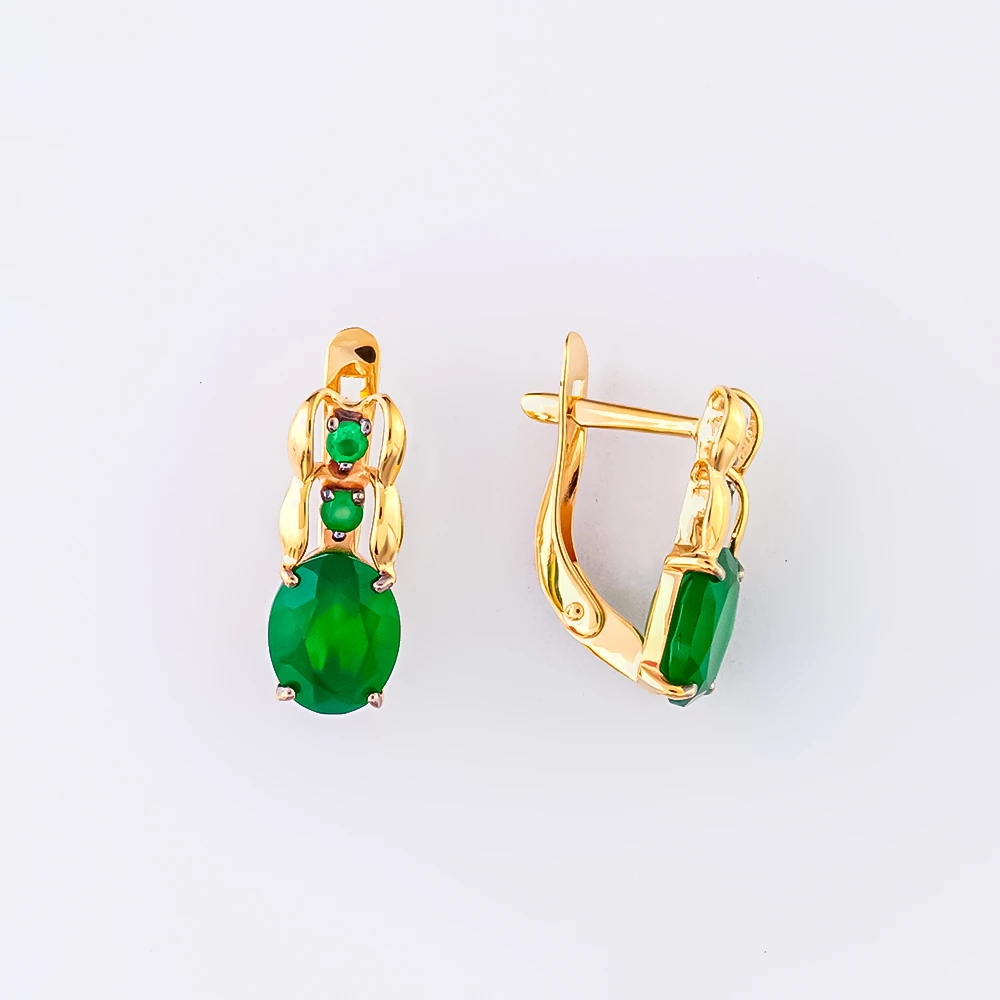 Серьги с агатом из красного золота 585 пробы