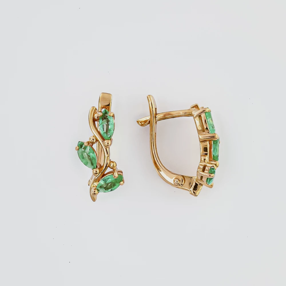Серьги с изумрудом из красного золота 585 пробы