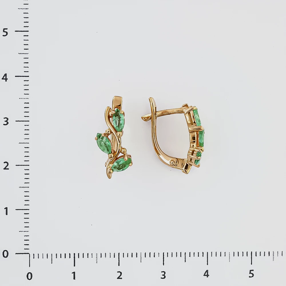 Серьги с изумрудом из красного золота 585 пробы