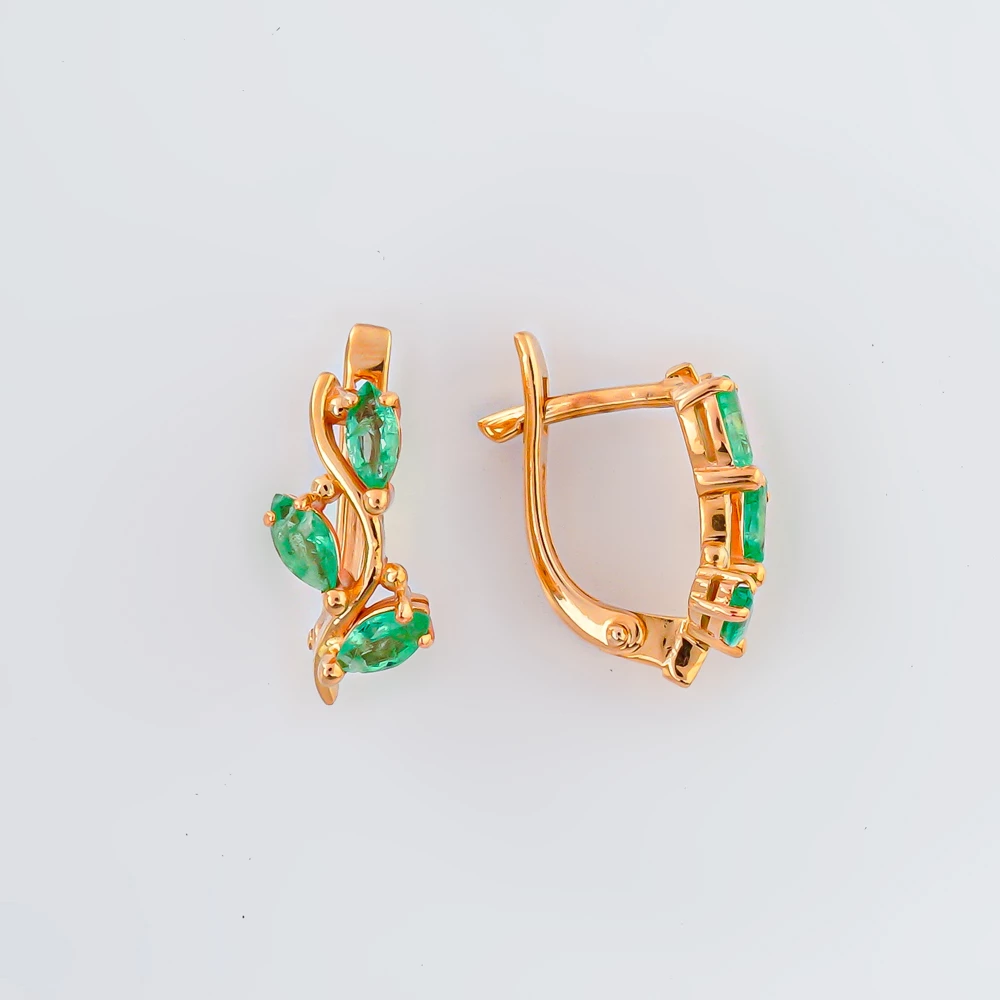 Серьги с изумрудом из красного золота 585 пробы