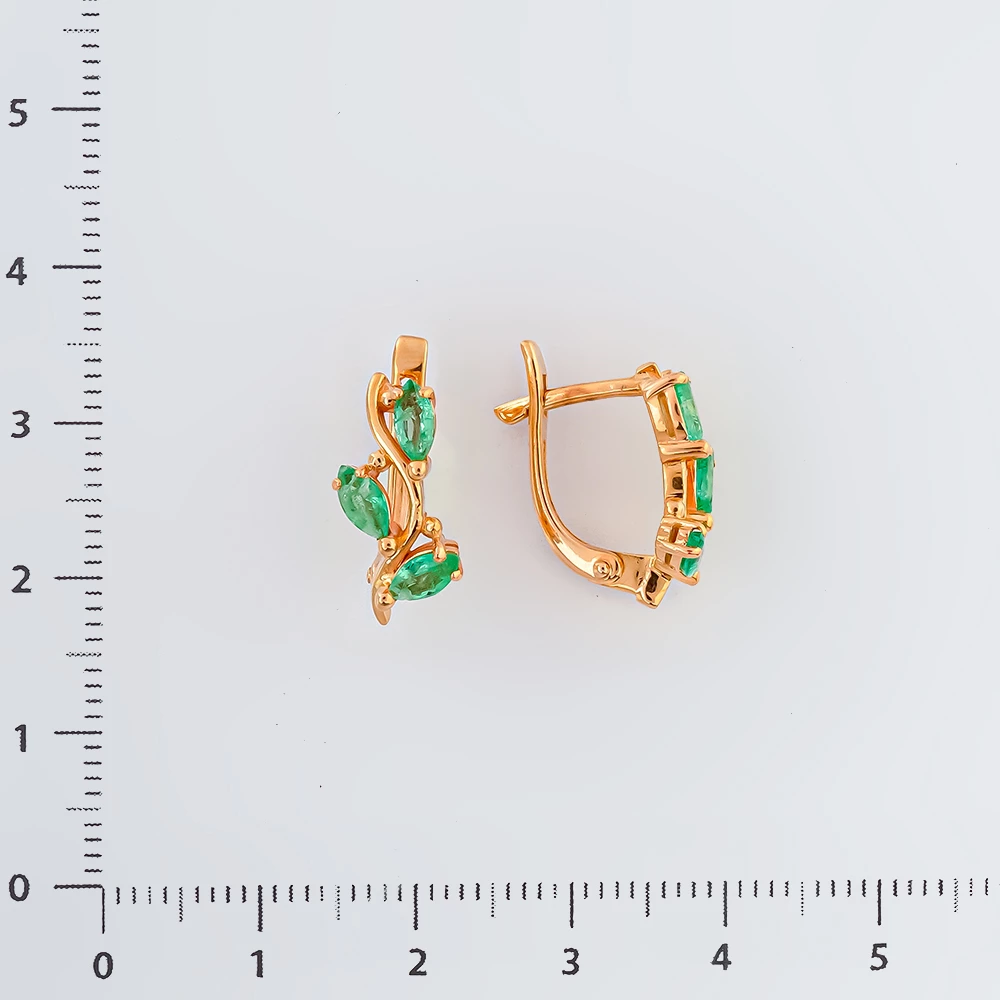 Серьги с изумрудом из красного золота 585 пробы
