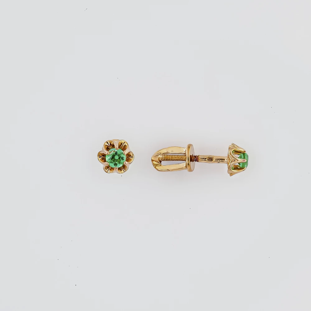 Серьги с изумрудом из красного золота 585 пробы