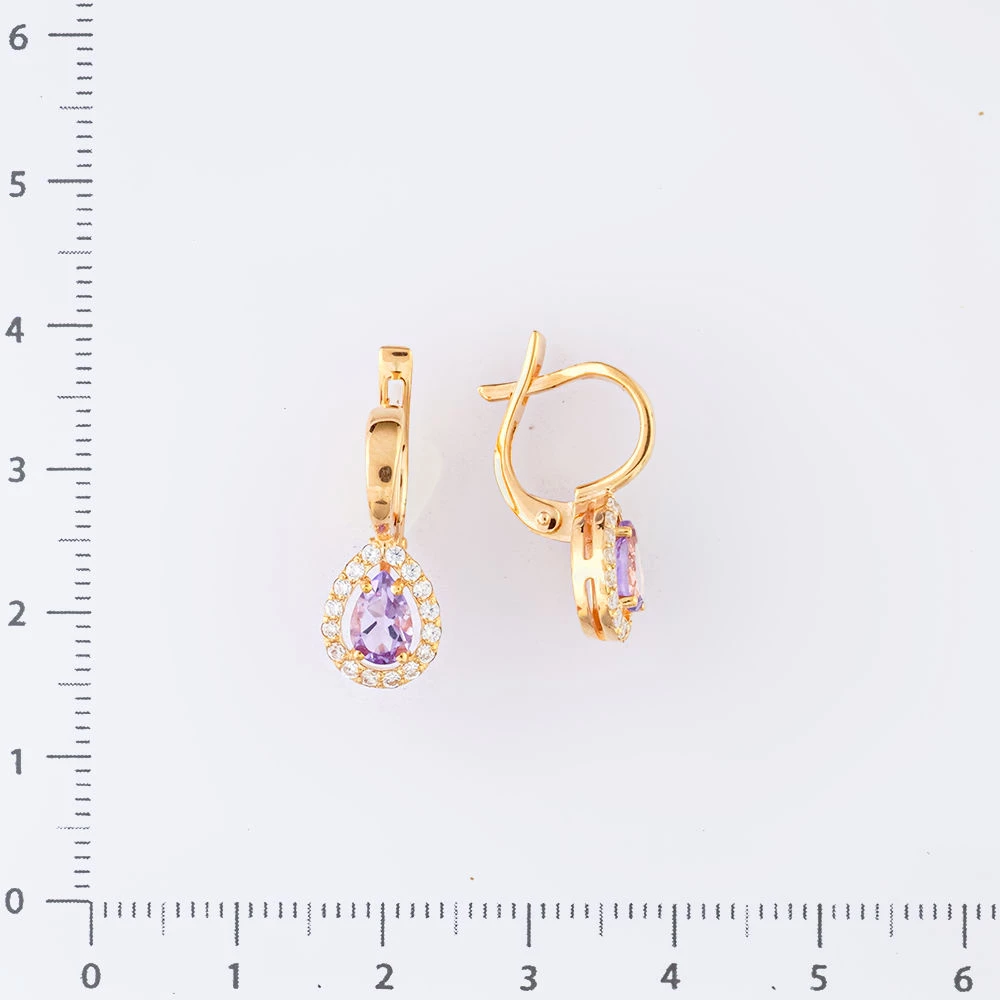 Серьги с аметистом из красного золота 585 пробы