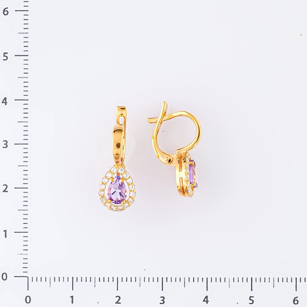 Серьги с аметистом из красного золота 585 пробы
