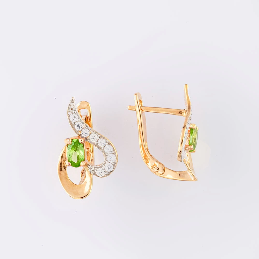 Серьги с фианитом из красного золота 585 пробы
