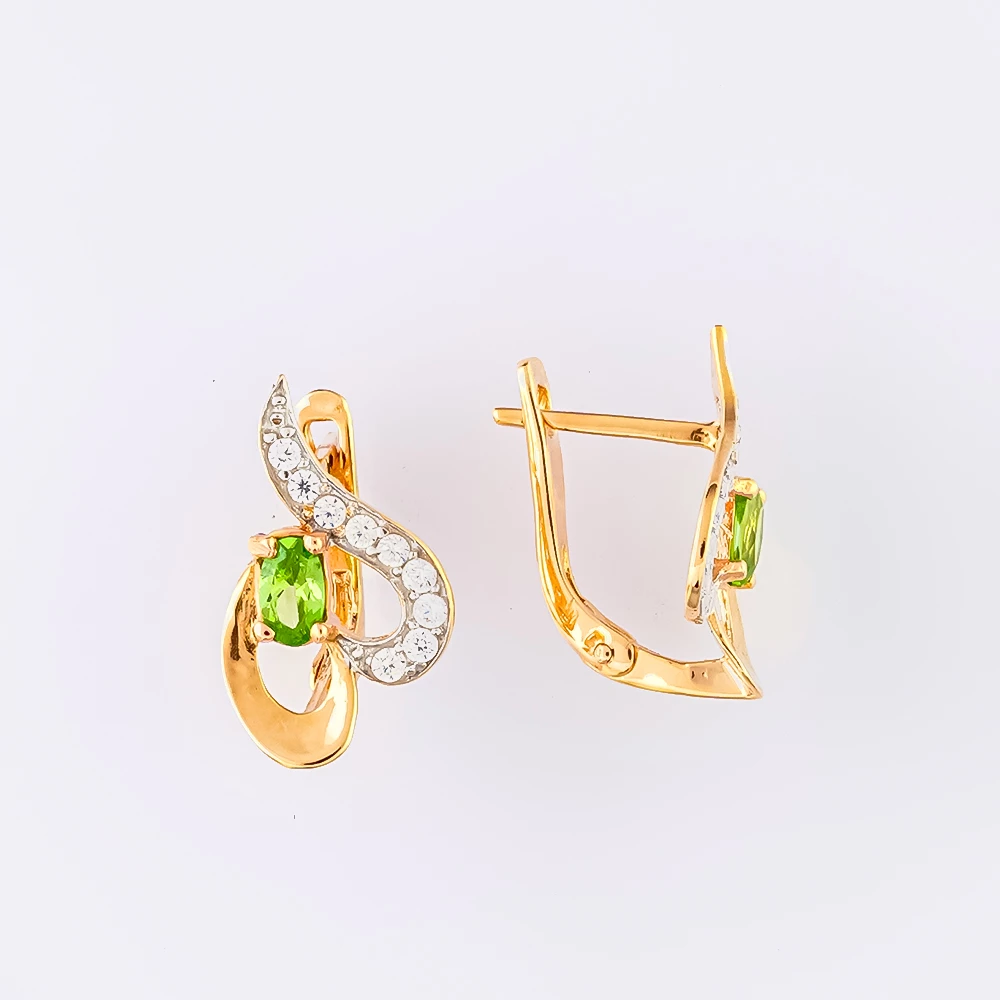 Серьги с фианитом из красного золота 585 пробы