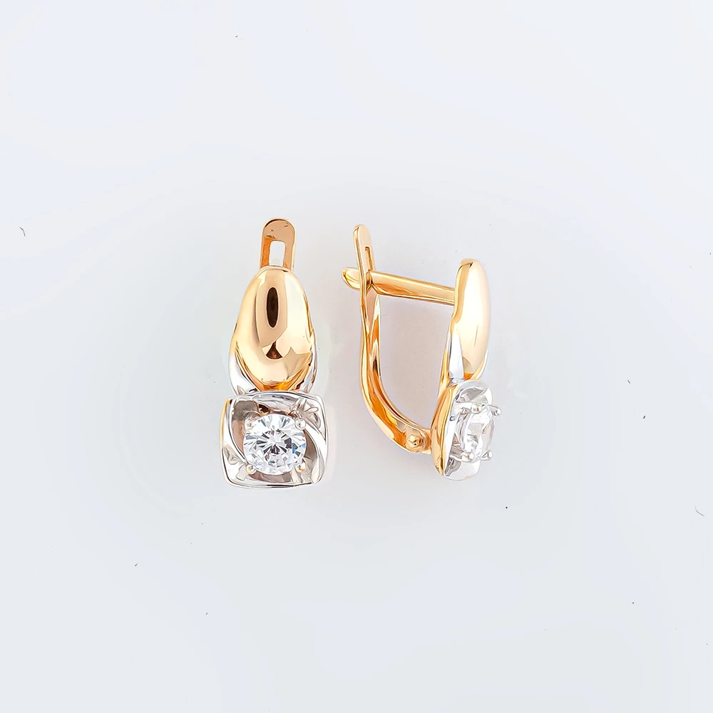 Серьги с фианитом из красного золота 585 пробы