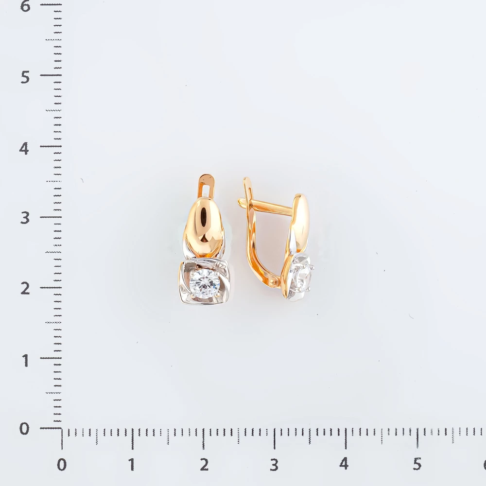 Серьги с фианитом из красного золота 585 пробы