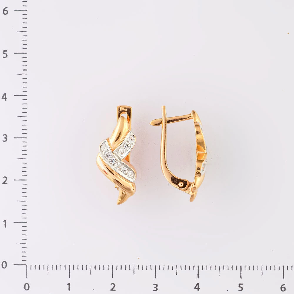 Серьги с фианитом из красного золота 585 пробы