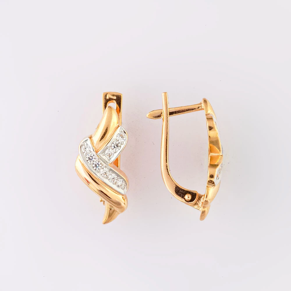 Серьги с фианитом из красного золота 585 пробы