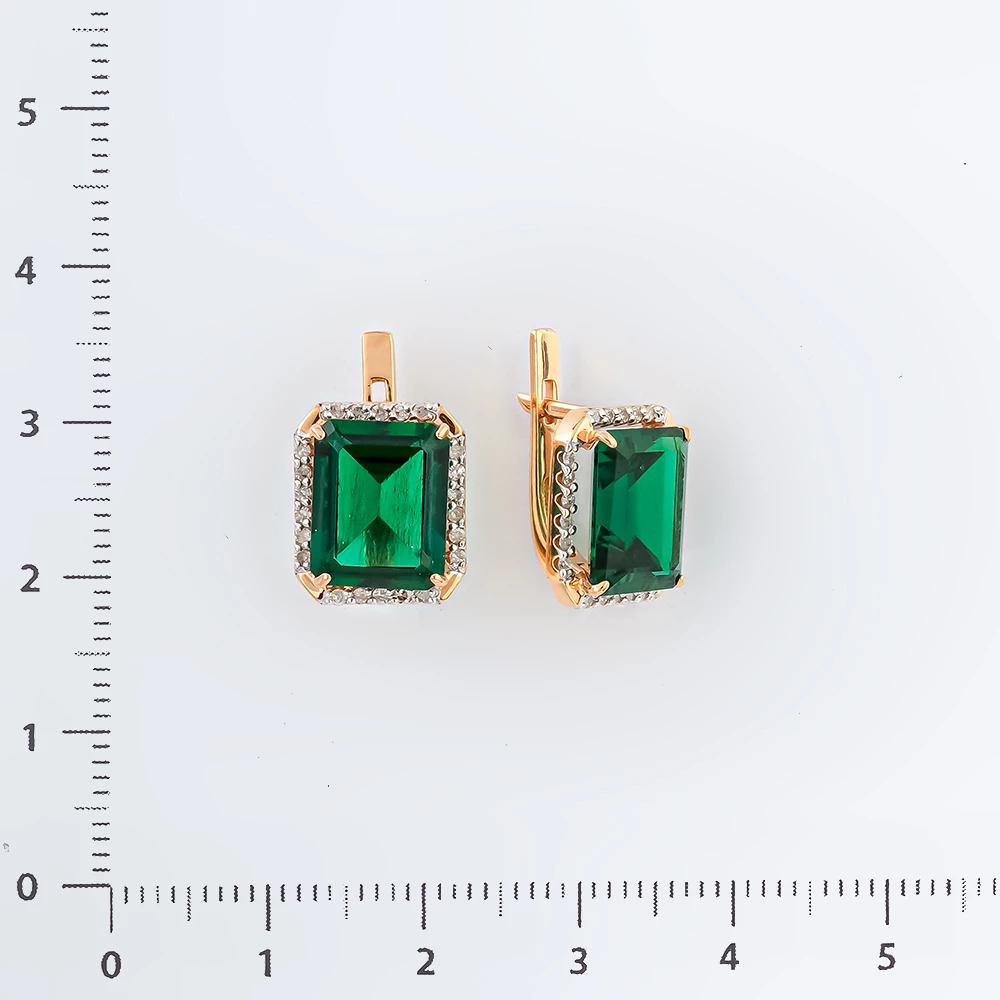 Серьги с изумрудом синтетическим из красного золота 585 пробы