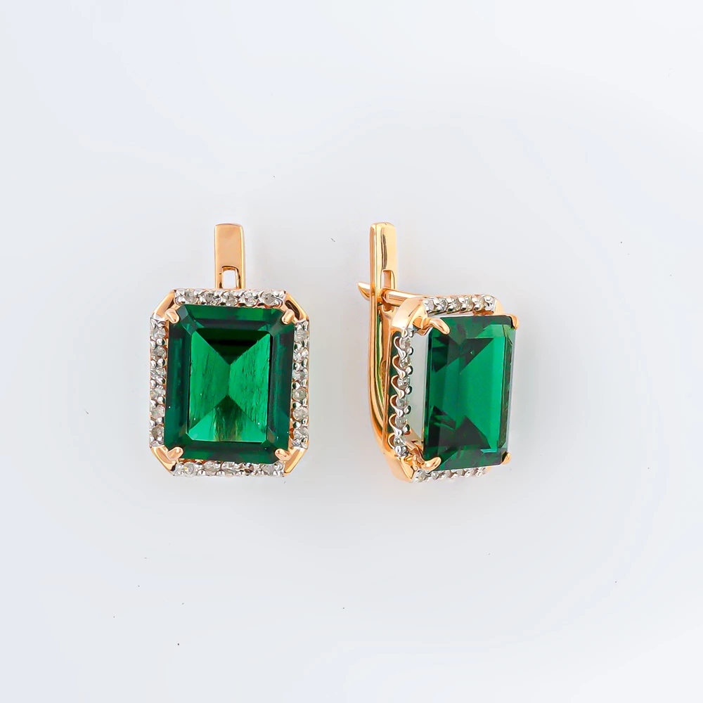 Серьги с изумрудом синтетическим из красного золота 585 пробы