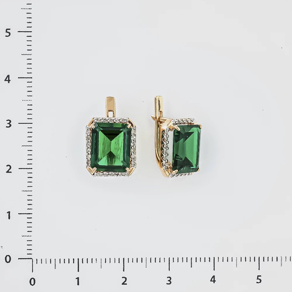 Серьги с изумрудом синтетическим из красного золота 585 пробы