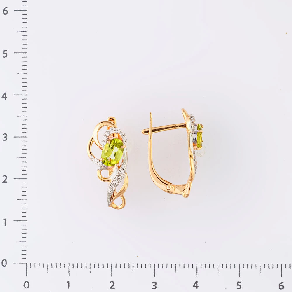 Серьги с хризолитом из красного золота 585 пробы