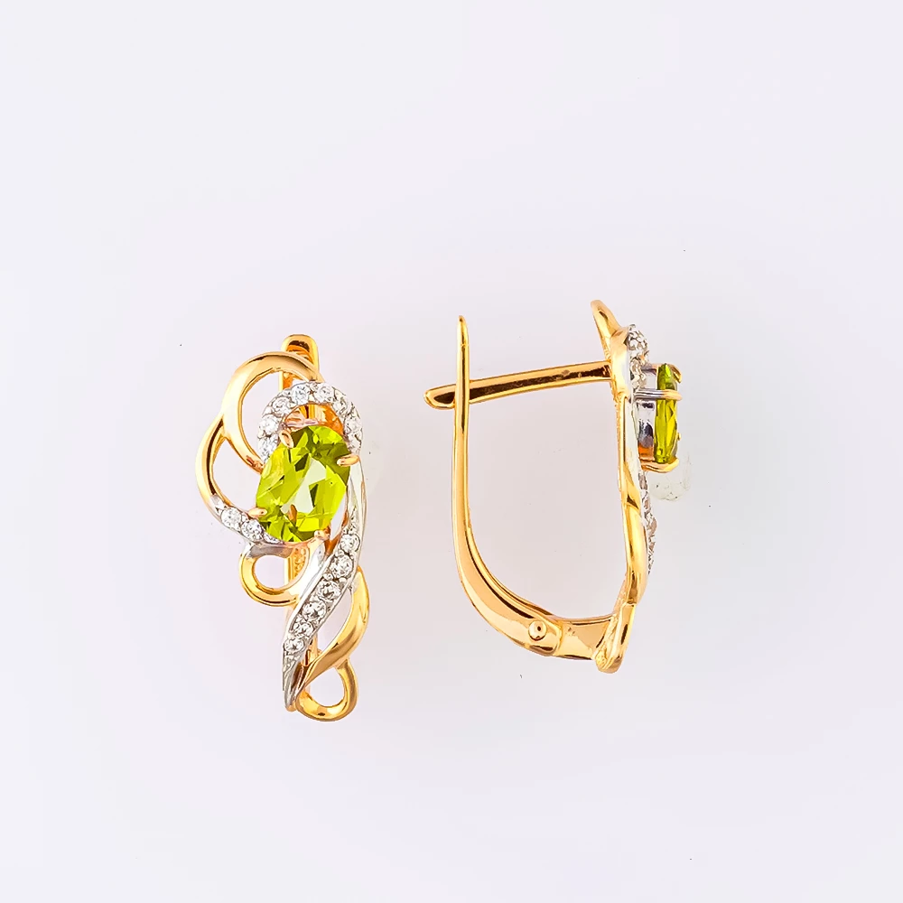 Серьги с хризолитом из красного золота 585 пробы